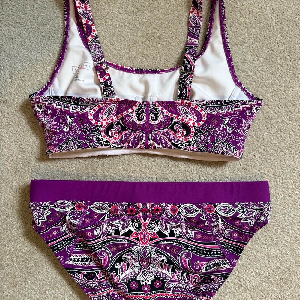 Athleta Women's Purple Paisley Underwire Bathing Suit Two Piece Swim Set Sz M - Picture 5 of 7